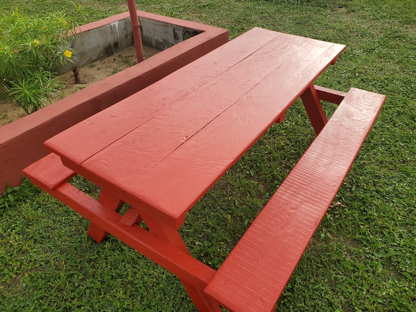 Unpainted Wooden Picnic Table w/Attached Benches